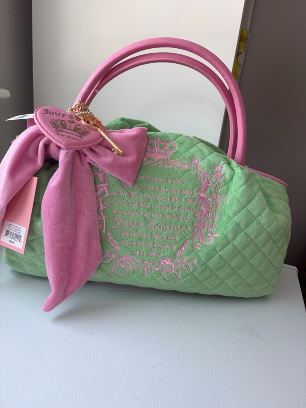 Juicy Couture Quilted Mint Green Satchel with Pink Accents